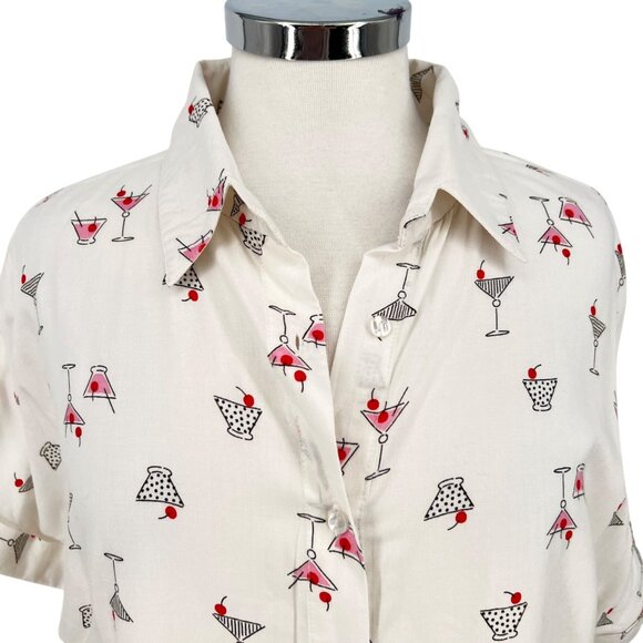 Japna Martini Print White Button-Down Shirt Size Small NWT - Picture 3 of 13